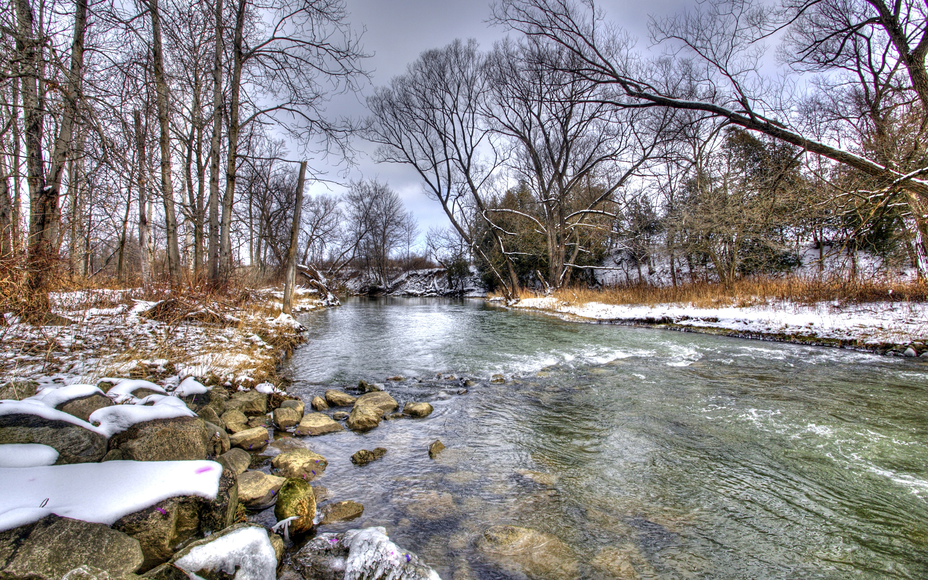 природа река снег зима камни загрузить