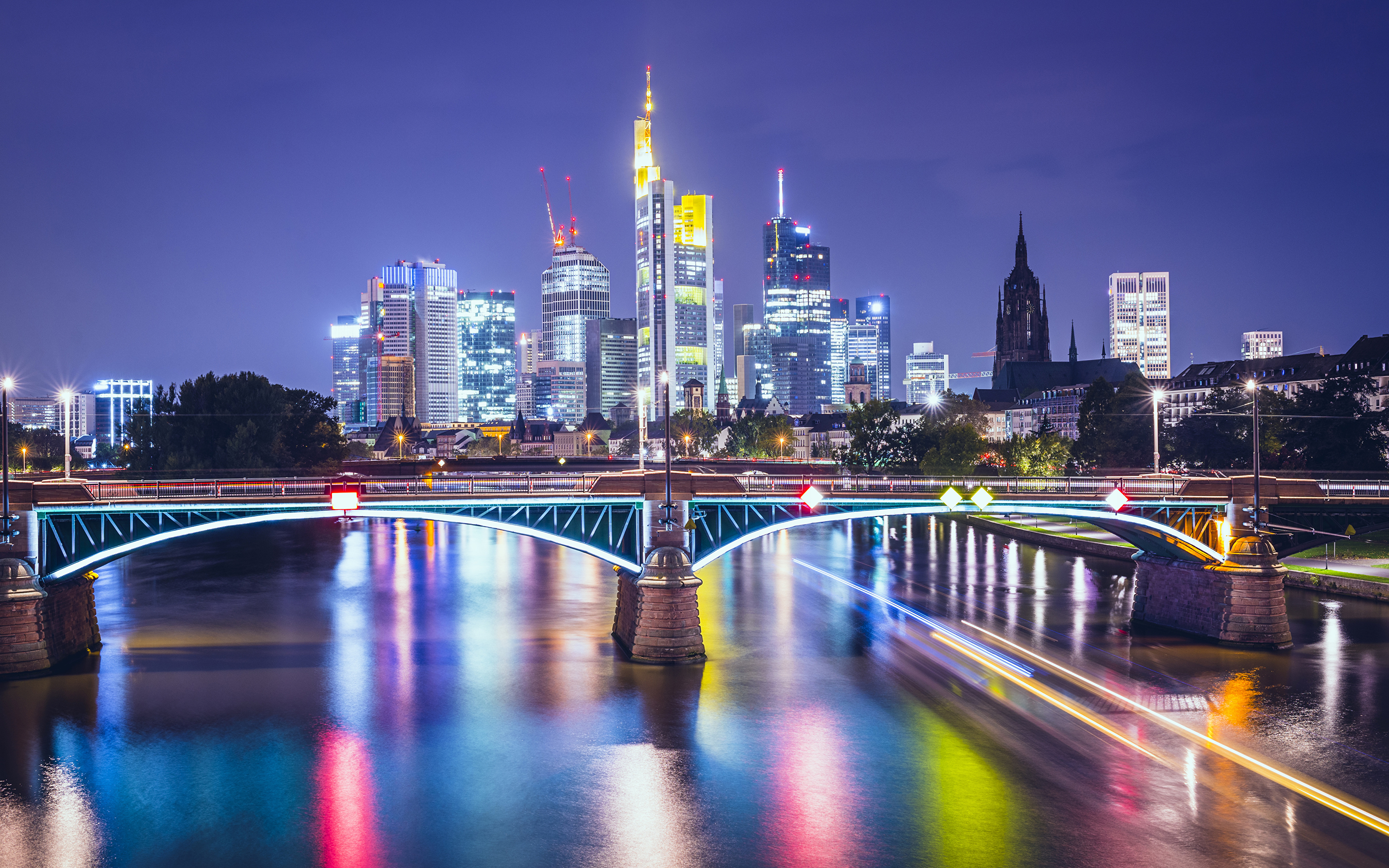 Франкфурт-на-Майне Германия мост ночь бесплатно