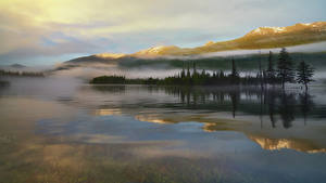 Фотография Китай Гора Озеро Пейзаж Тумана Canas, southern Altai