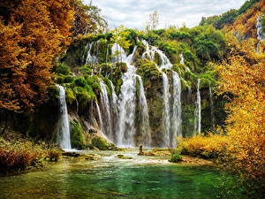 Фотографии Хорватия Парк Водопады Осенние Plitvice National Park Природа