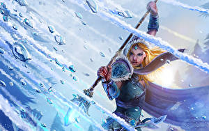 Картинка DOTA 2 Crystal Maiden С посохом Капюшоном Игры Фэнтези Девушки