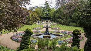 Картинки Англия Сады Фонтаны Дизайн Газоне Кусты Ascott House gardens