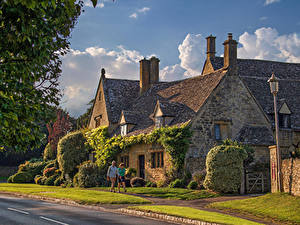 Фотографии Англия Дома Село Улица Кусты Chipping Campden, Gloucestershire