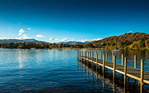 Обои Англия Озеро Причалы Пейзаж Небо Ambleside Lake Jetty Природа