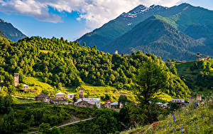 Картинка Грузия Гора Пейзаж Дома Svaneti