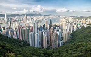 Обои для рабочего стола Дома Небоскребы Гонконг Китай Victoria Peak Города