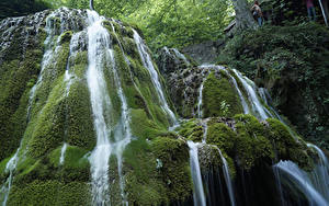 Картинка Румыния Водопады Скала Мха Bigar Waterfall Природа