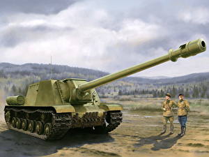 Обои для рабочего стола Самоходка Рисованные ISU-152, BL-10 Армия