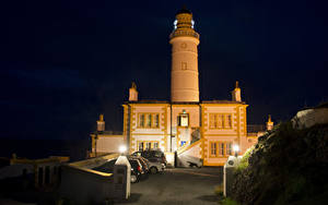 Фото Шотландия Маяк Ночь Уличные фонари Corsewall Lighthouse