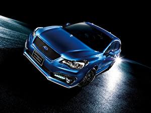 Картинки Subaru Синяя Гибридный автомобиль 2015 Impreza Sport Hybrid машины