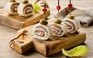 Фотография Рулет Оливки Разделочная доска Pita, Canape Пища