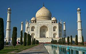 Обои для рабочего стола Тадж-Махал Индия Мечеть Купол mausoleum, Agra Города