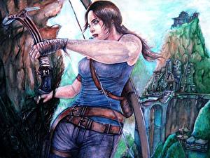 Фото Tomb Raider 2013 Рисованные Лучники Лара Крофт Девушки