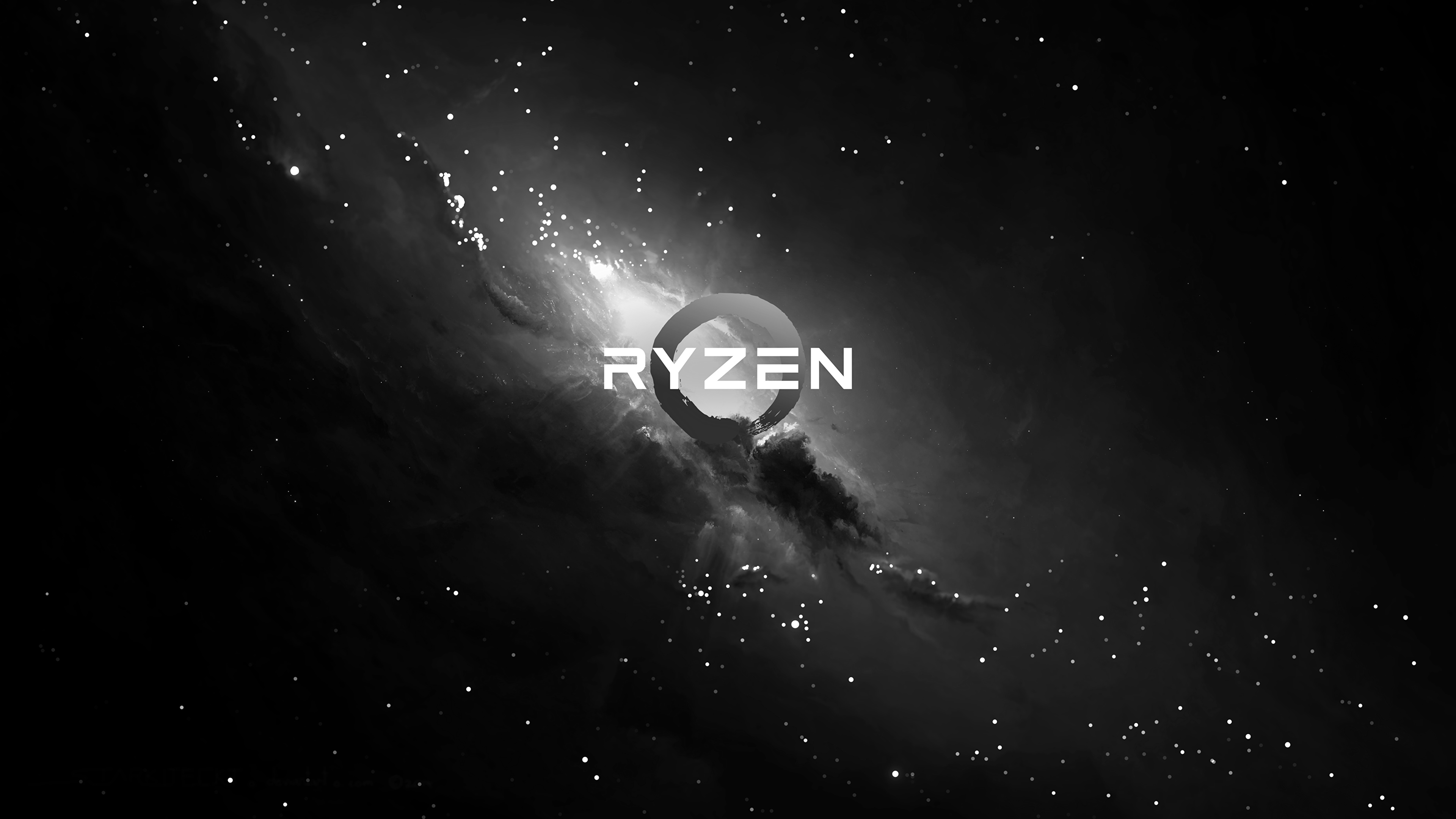 Фотографии AMD Логотип эмблема Ryzen Черно белое Компьютеры 3840x2160 черно белые