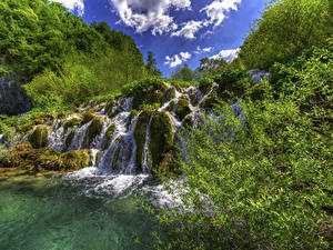 Фотография Хорватия Парки Водопады Мох Plitvice Lakes National Park Природа