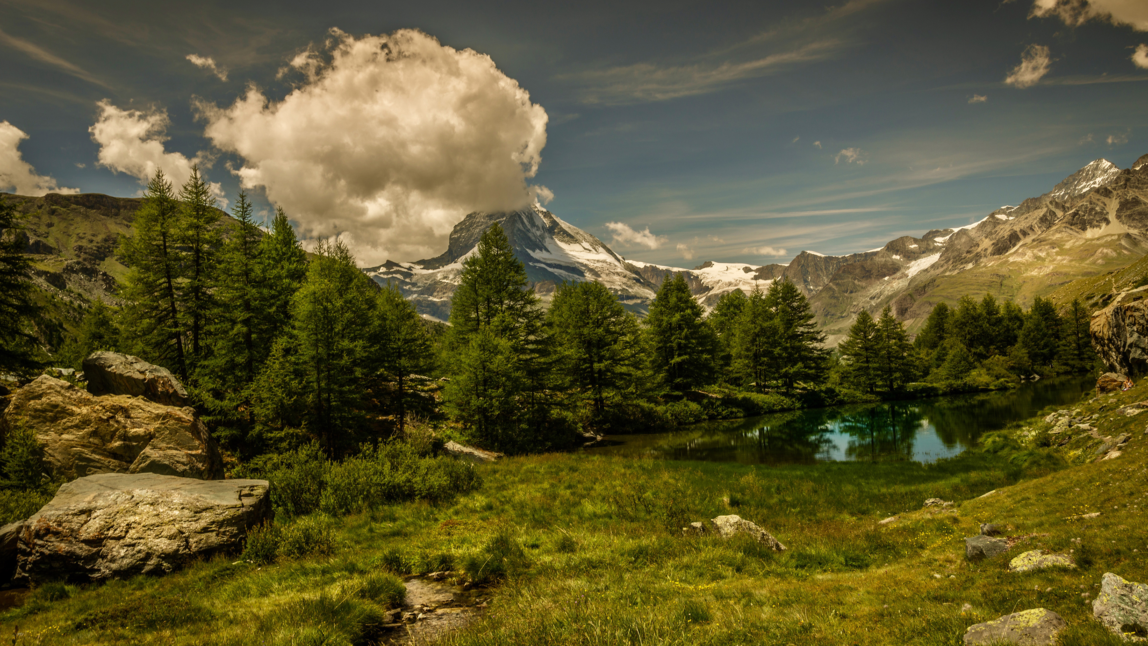 природа горы трава облака небо Швейцария без смс