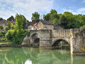 Картинки Англия Дома Река Мосты Ludlow город