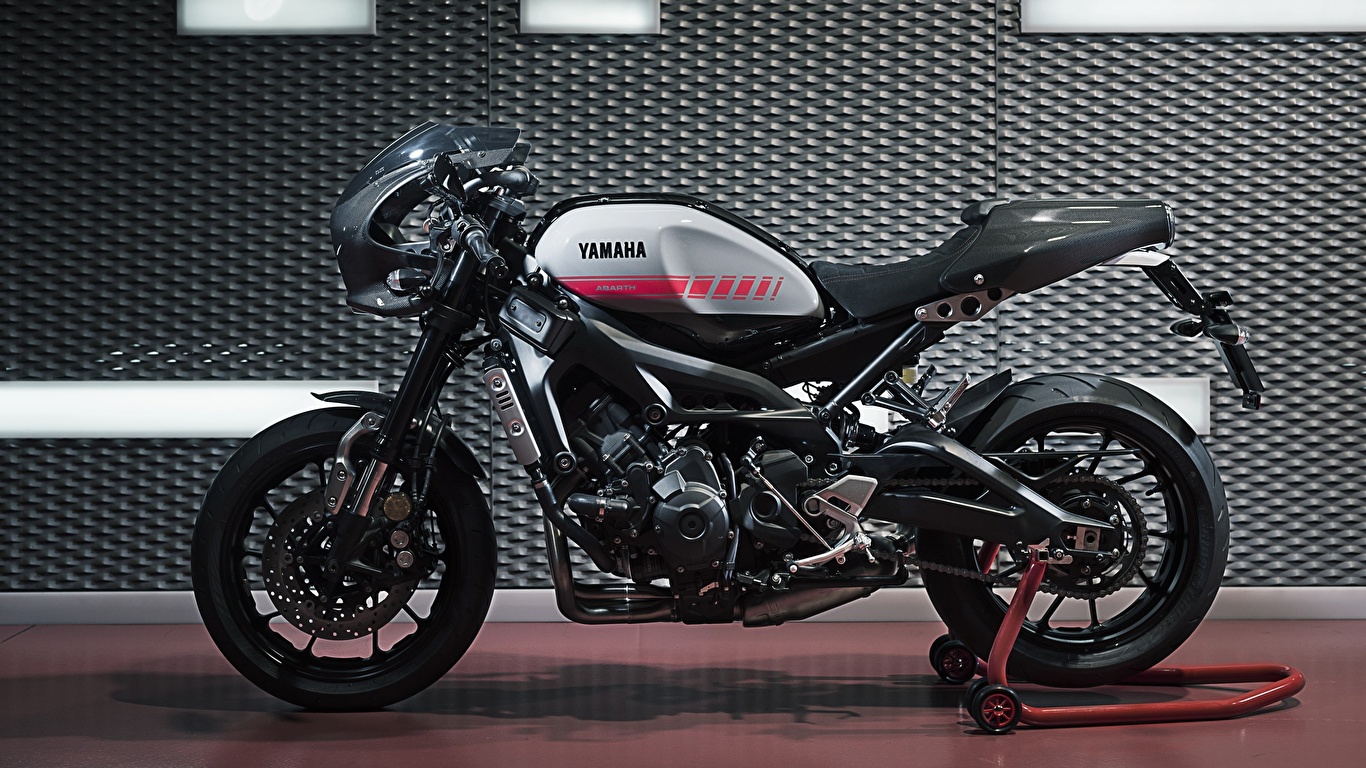Картинка Yamaha Тюнинг XSR90 Abarth мотоцикл Сбоку 1366x768 Ямаха Стайлинг Мотоциклы