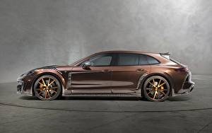 Фотографии Porsche Сбоку Коричневый Panamera Turismo 2018 Sport Mansory Автомобили