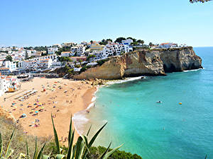 Картинка Берег Дома Португалия Пляж Praia do Carvoeiro