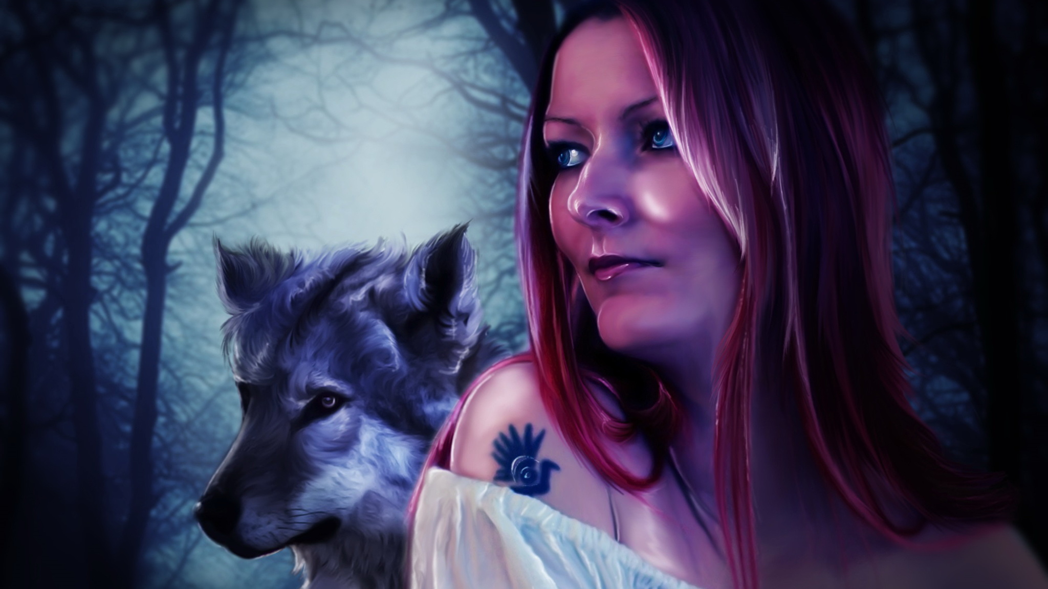девушка волк Girl Wolf анонимно Обои на рабочий стол Mirowo