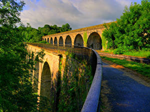 Картинка Англия Мост Дороги Забор Chirk Bank Shropshire Природа