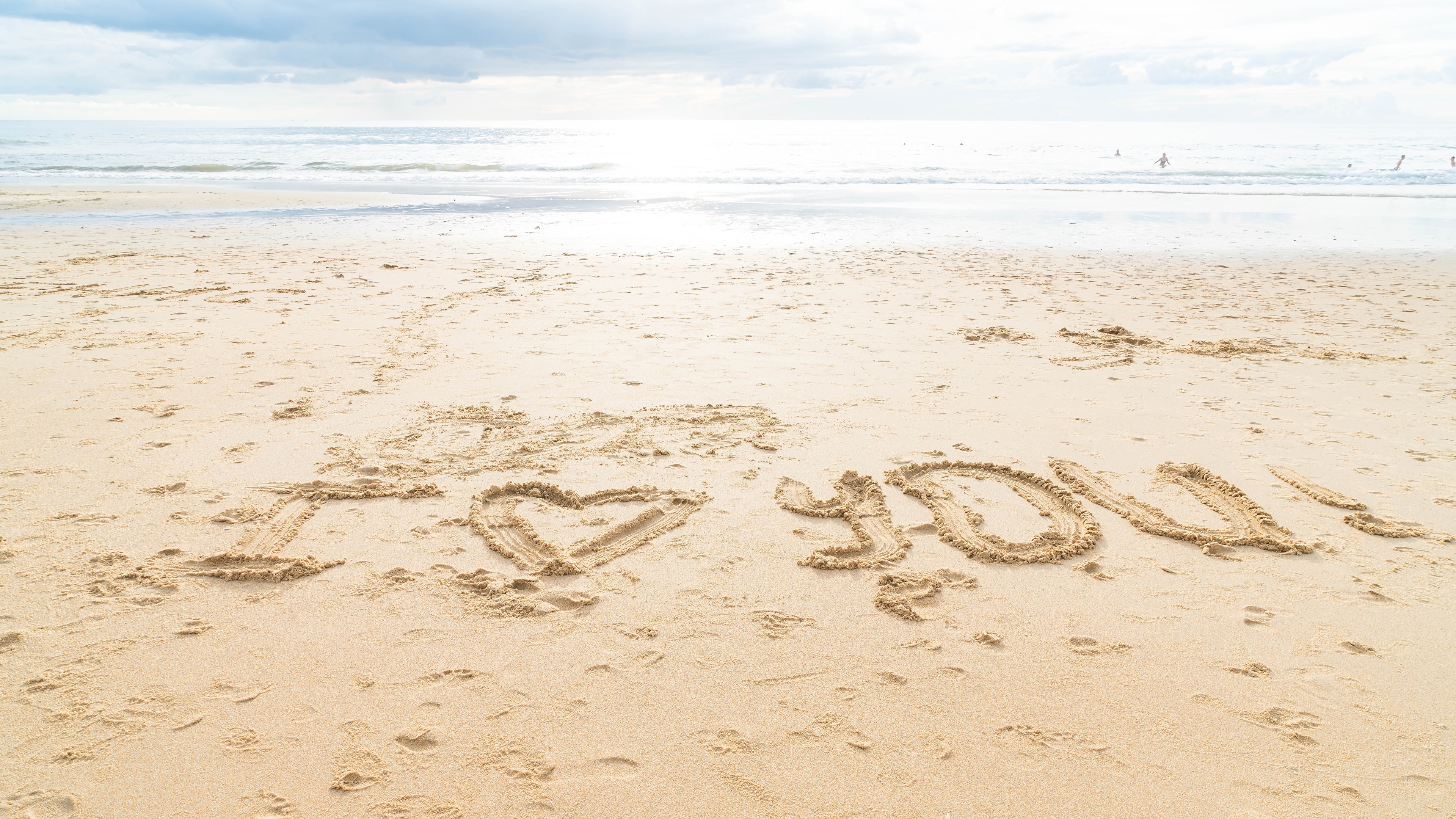 Обои для рабочего стола инглийские I love you пляжа Море Природа песке текст 3840x2160 английская Английский Пляж пляже пляжи песка Песок слова Слово - Надпись