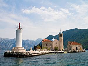 Картинки Черногория Горы Маяки Церковь Church Of Our Lady, Bay Of Kotor Природа