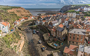 Фотографии Англия Дома Речка Мосты Staithes Города