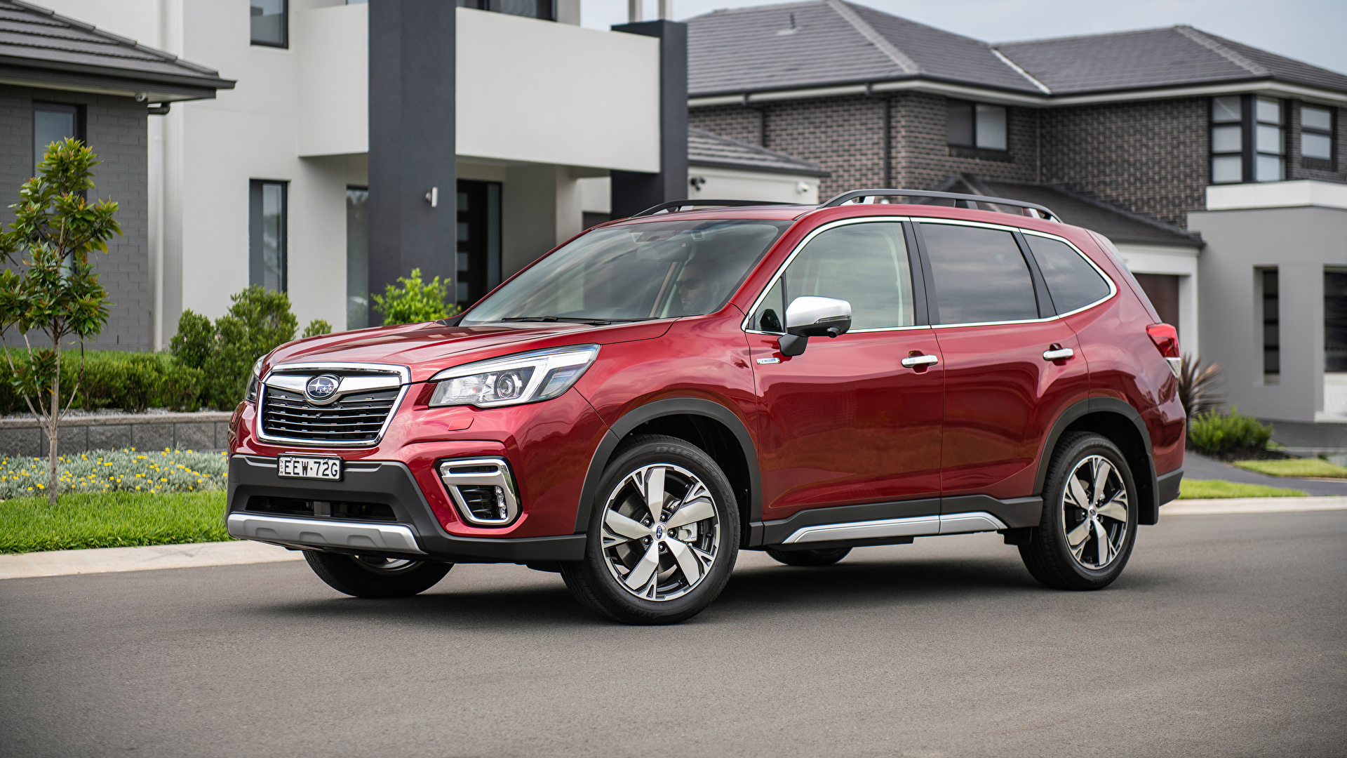 Фотография Subaru CUV 2020 Forester Hybrid S Бордовый авто 1920x1080 Субару Кроссовер бордовая бордовые темно красный машина машины Автомобили автомобиль