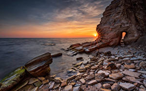 Фото Болгария Побережье Рассвет и закат Камни Скалы Black Sea coast Природа