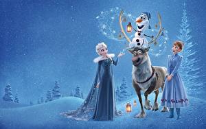 Обои Холодное сердце Олени Elsa, Olaf, Anna Мультики Девушки