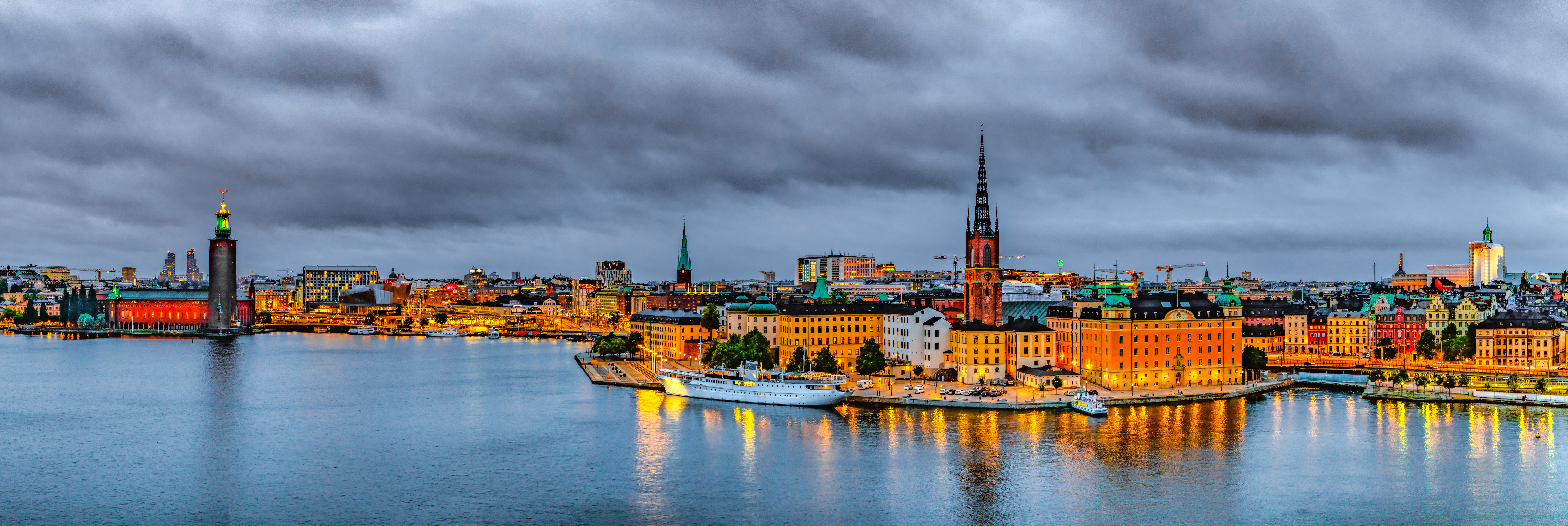 Фотография Стокгольм Швеция панорамная Дома город 6144x2062 Панорама Здания Города
