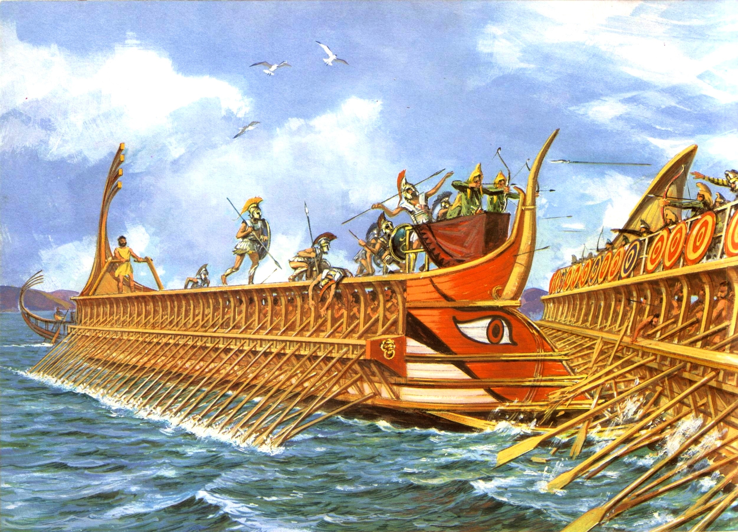 Таран на корабле. Древняя Греция трирема корабль. Греческий корабль в древней Греции Триера. Саламинское сражение в древней Греции. Трирема корабль Рим.