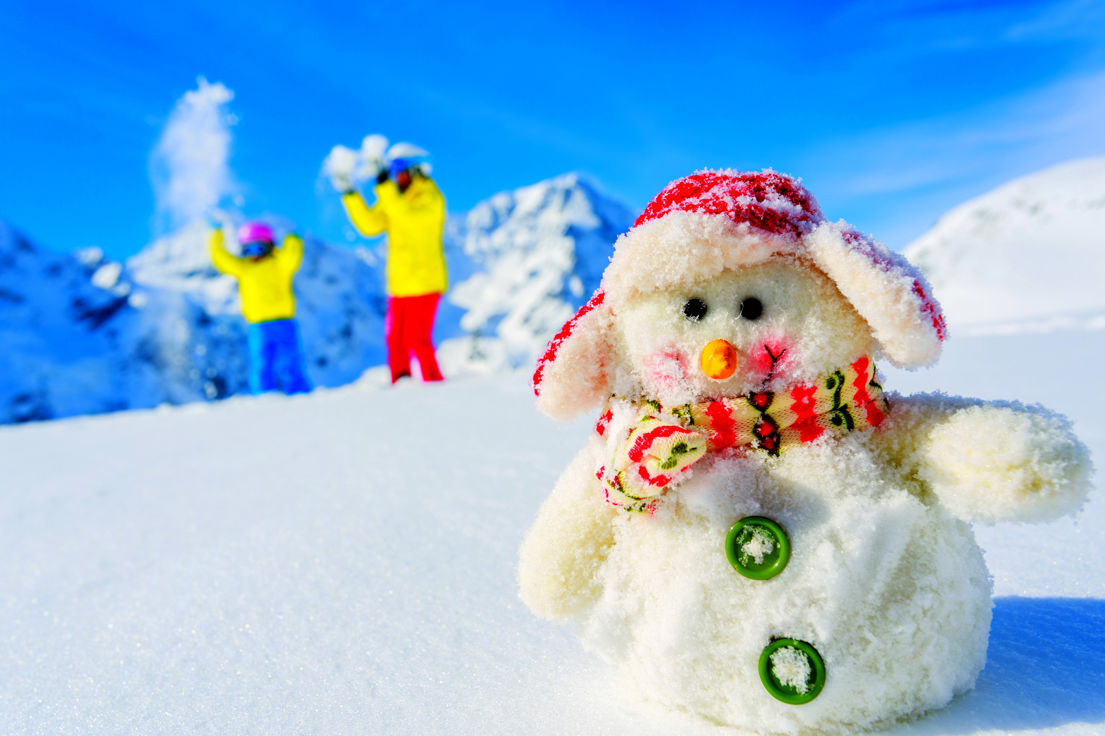 Фото Рождество шапка снега снеговика Праздники 3600x2400 Новый год Шапки в шапке Снег снегу снеге снеговик Снеговики