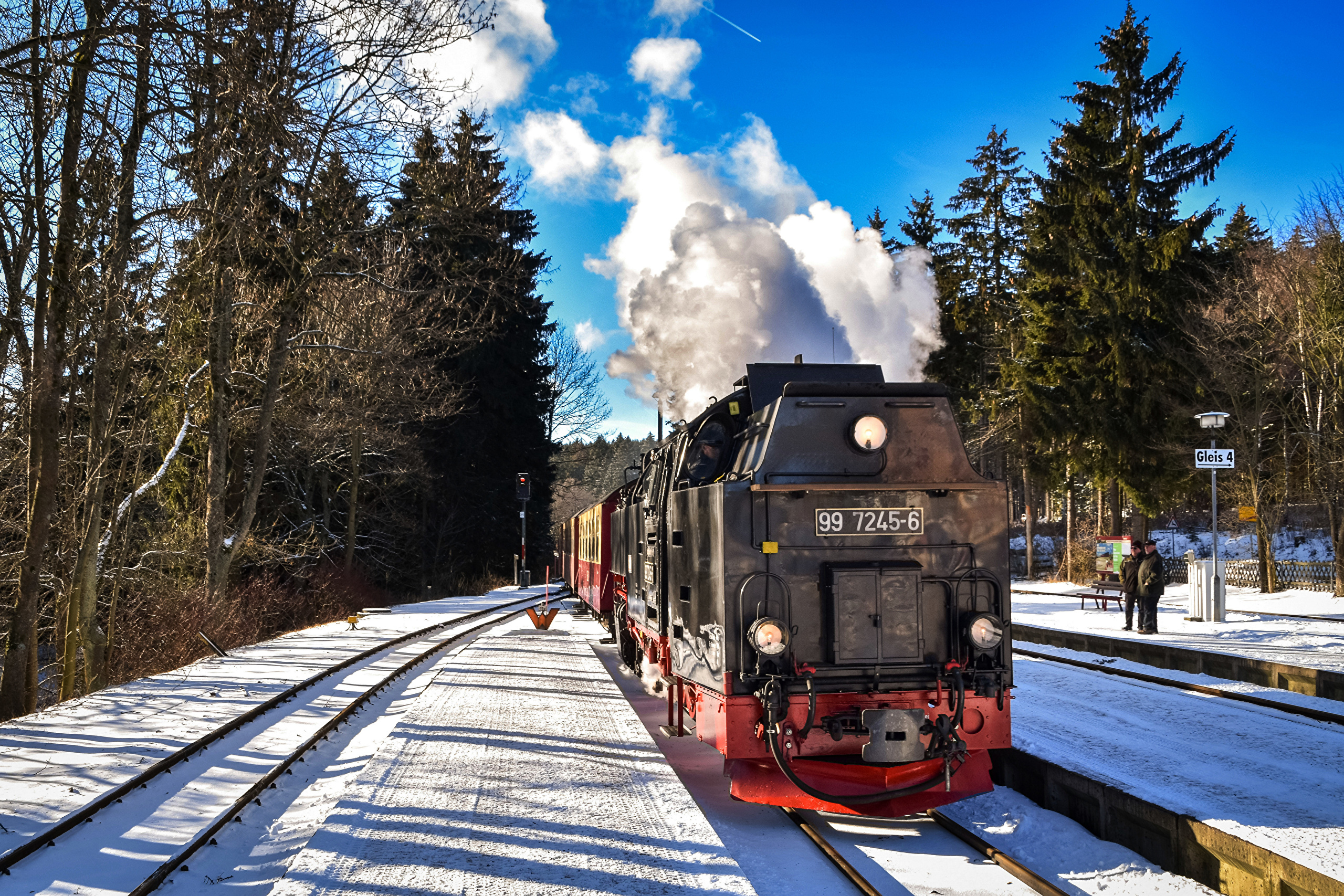 Обои для рабочего стола Германия Рельсы Brocken Railway зимние снеге Поезда 2560x1707 рельсах Зима Снег снега снегу