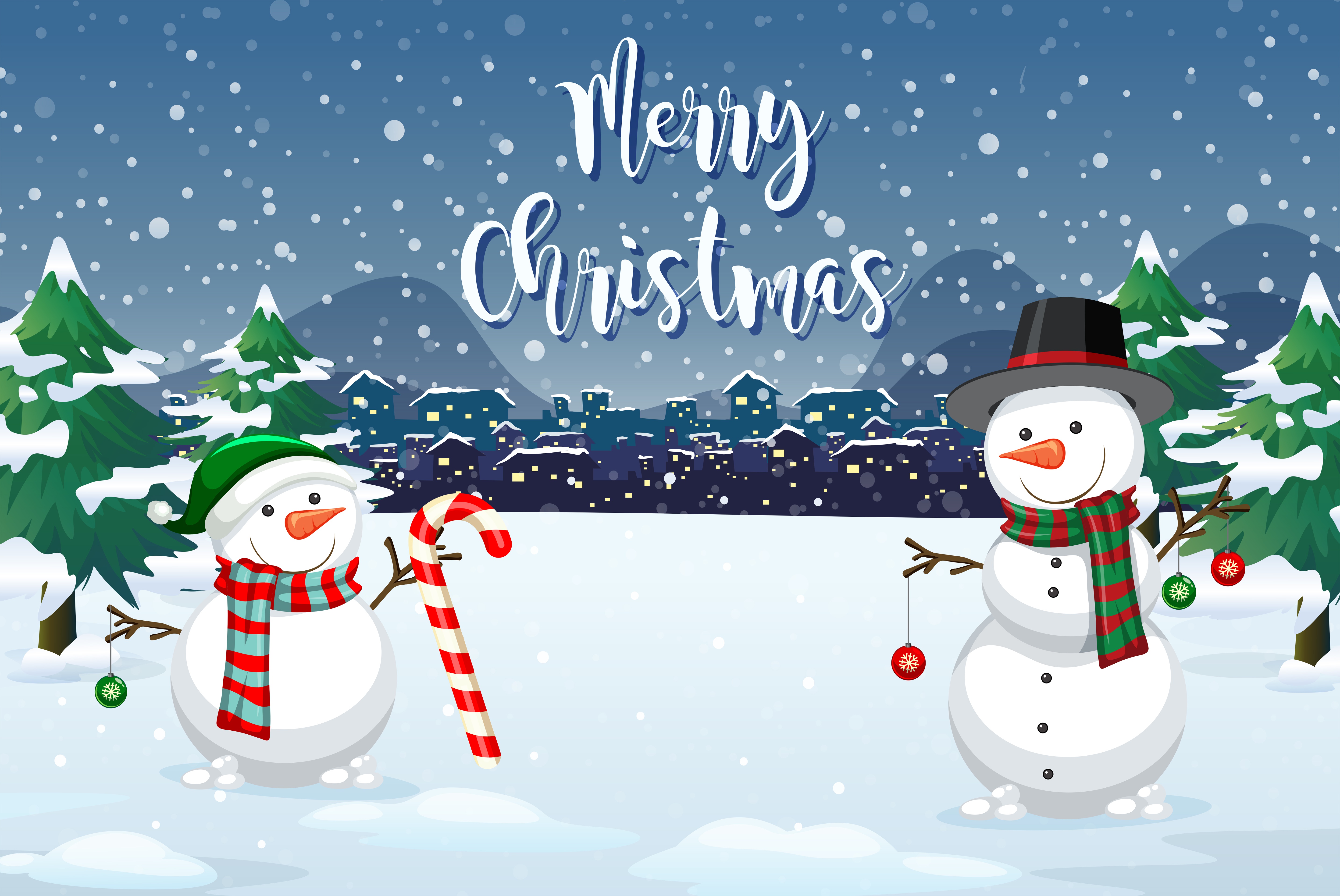 Картинки Новый год английская ели Снег Снеговики Слово - Надпись 5736x3836 Рождество Английский инглийские Ель снега снегу снеге слова текст снеговик снеговика