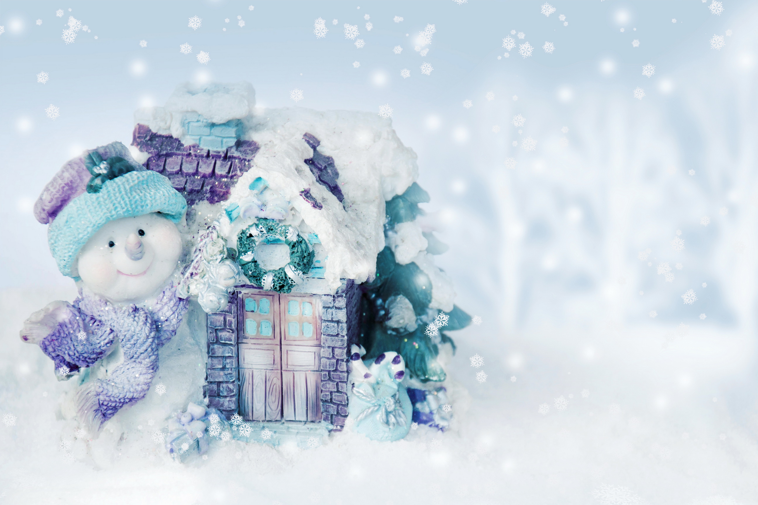снеговик зима елка снег подарок дом бесплатно