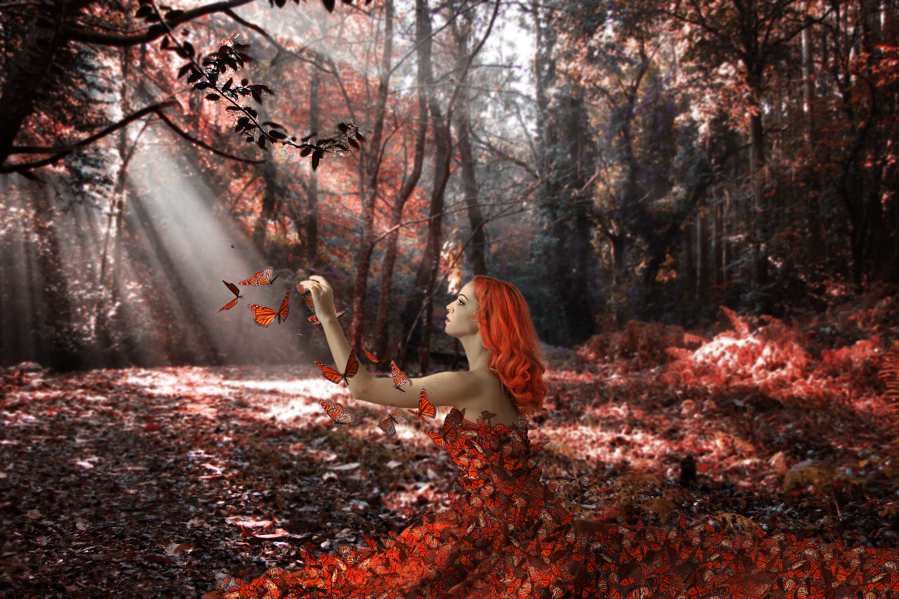 девушка рыжая листья осень загрузить