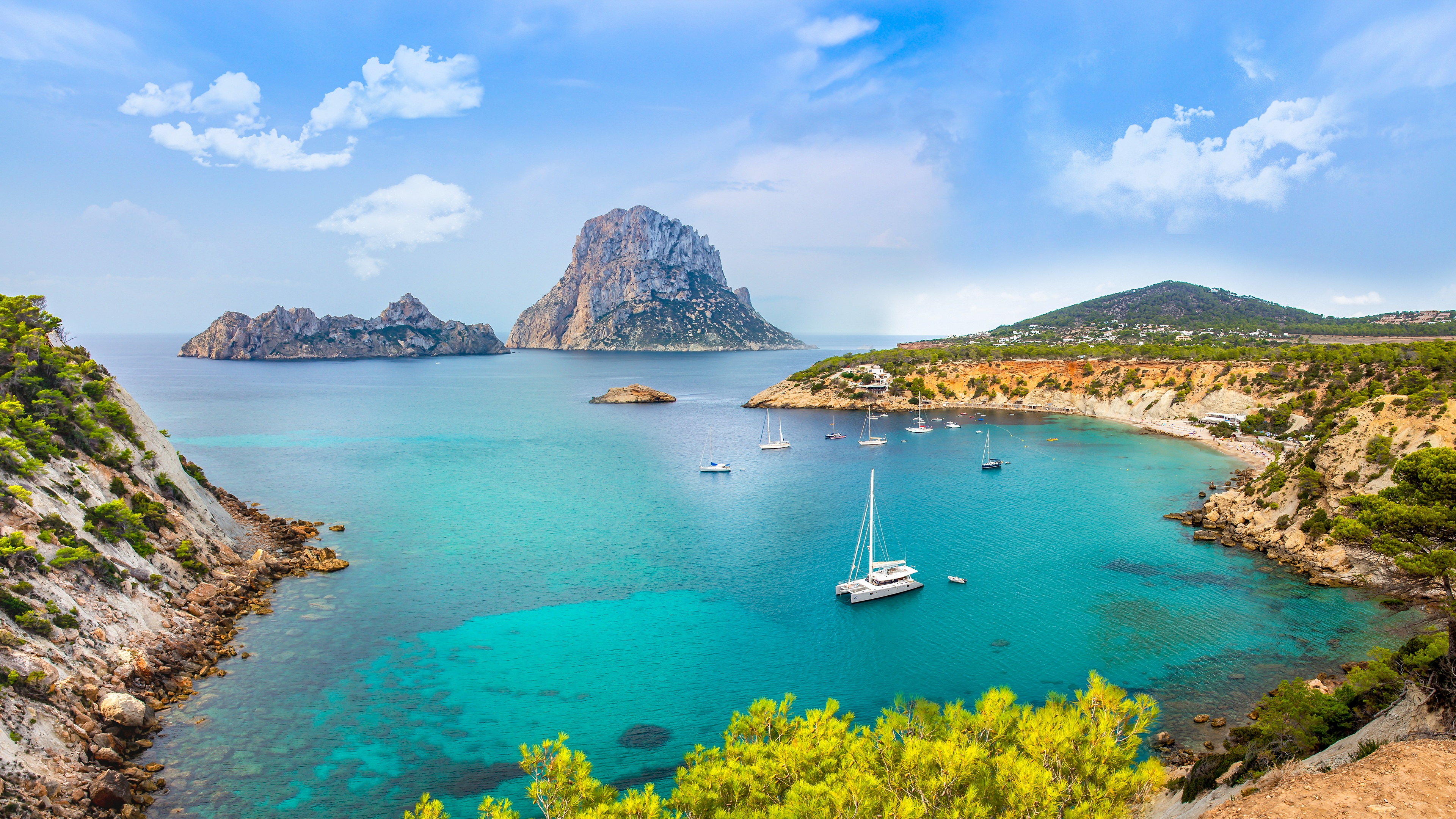 Испания Остров Яхта Побережье Ibiza, Balearic archipelago, Mediterranean se...