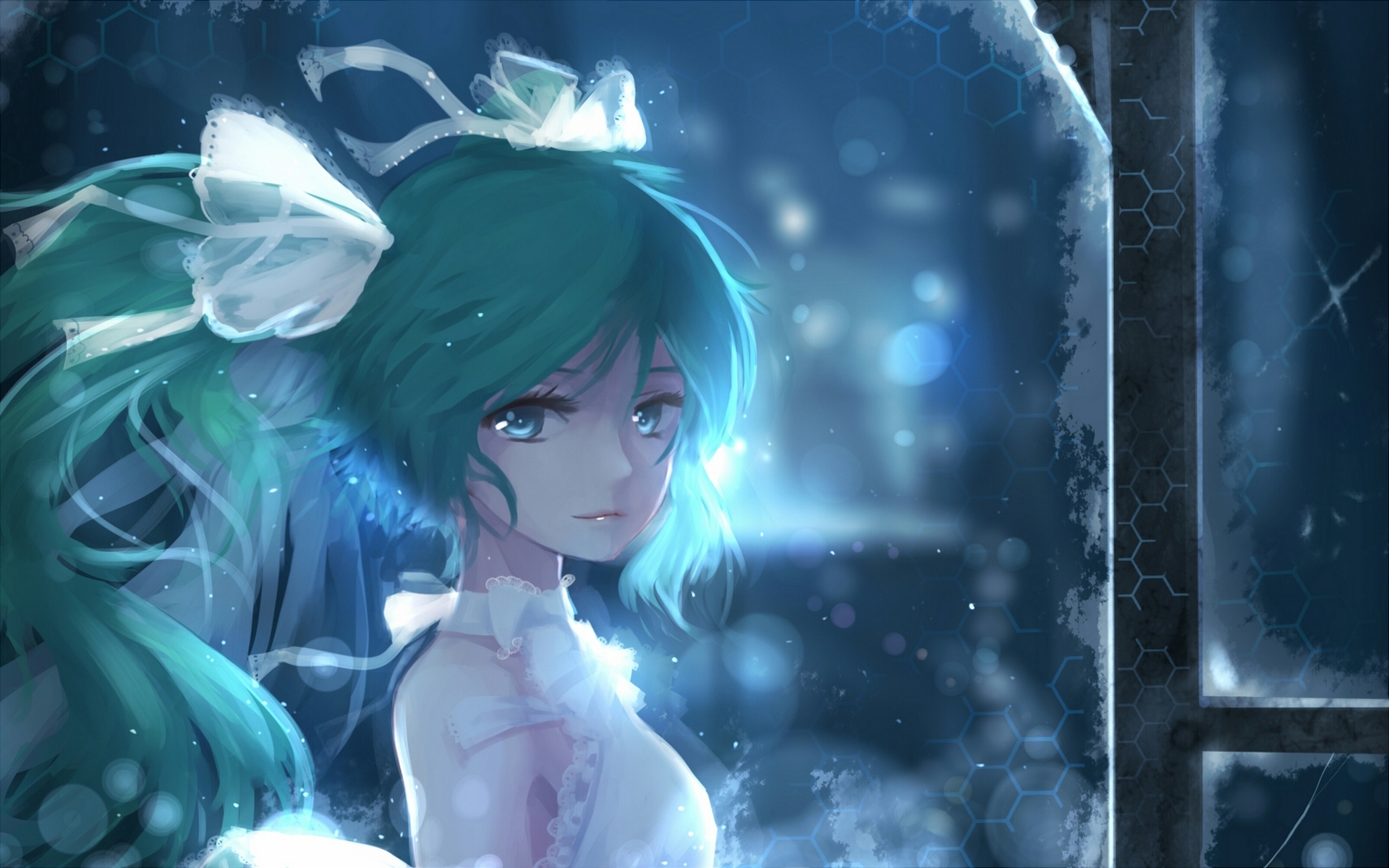 аниме девушка зеленые волосы зима anime girl green hair winter без смс