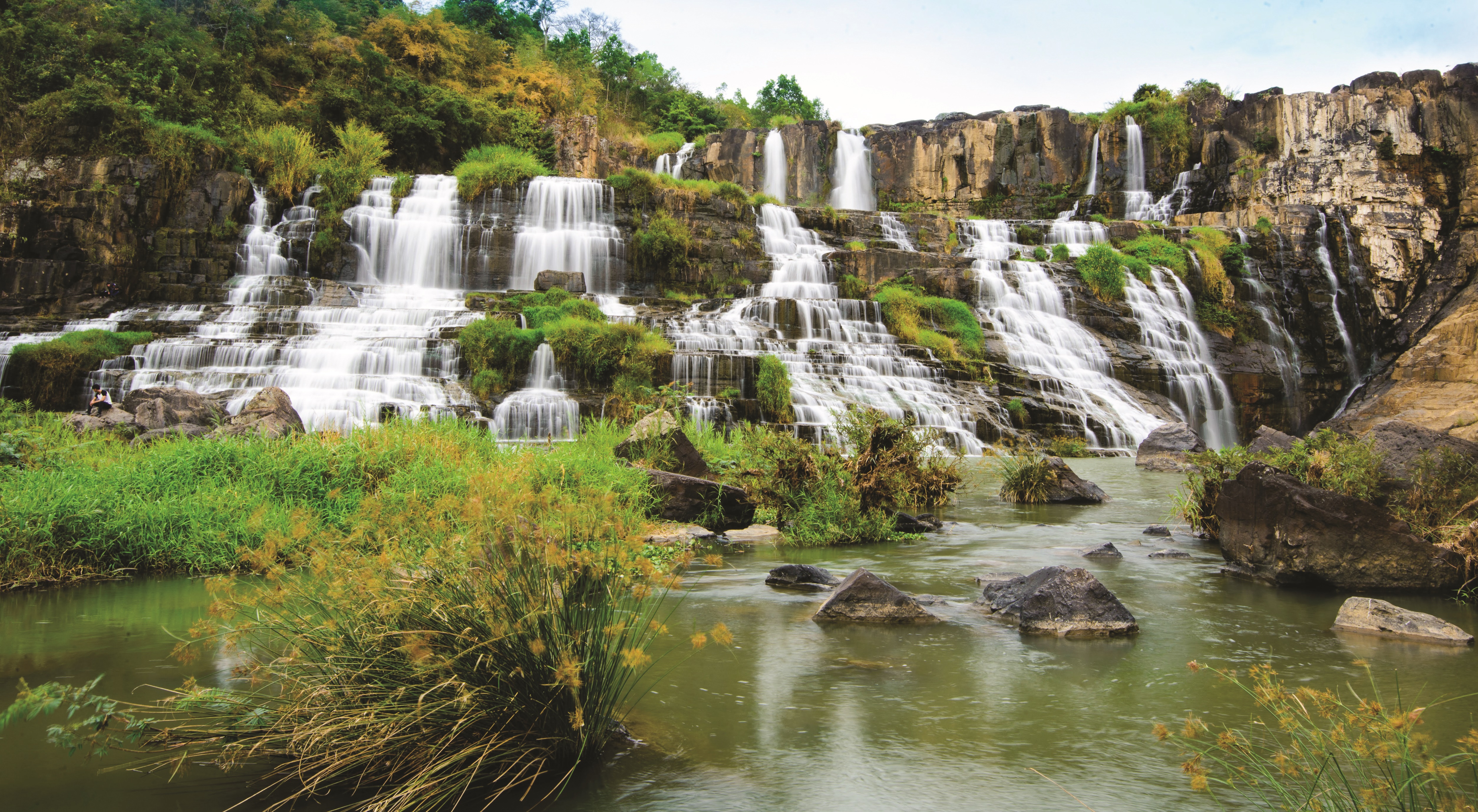 Фото Вьетнам Pongour Falls Природа Водопады Камни 5016x2755 Камень