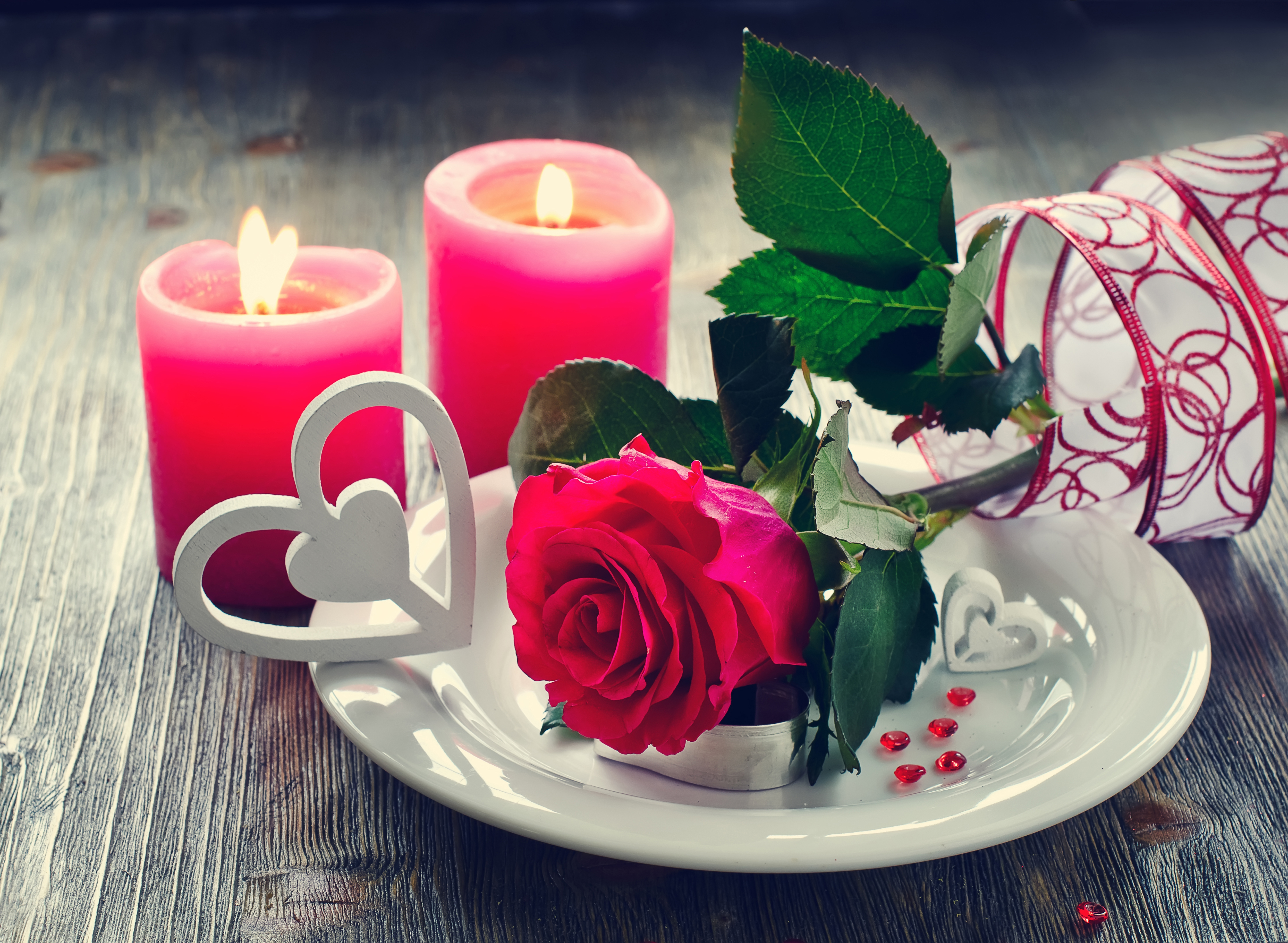 Картинки День святого Валентина Сердце Розы цветок Свечи 5000x3662 День всех влюблённых серце сердца сердечко роза Цветы