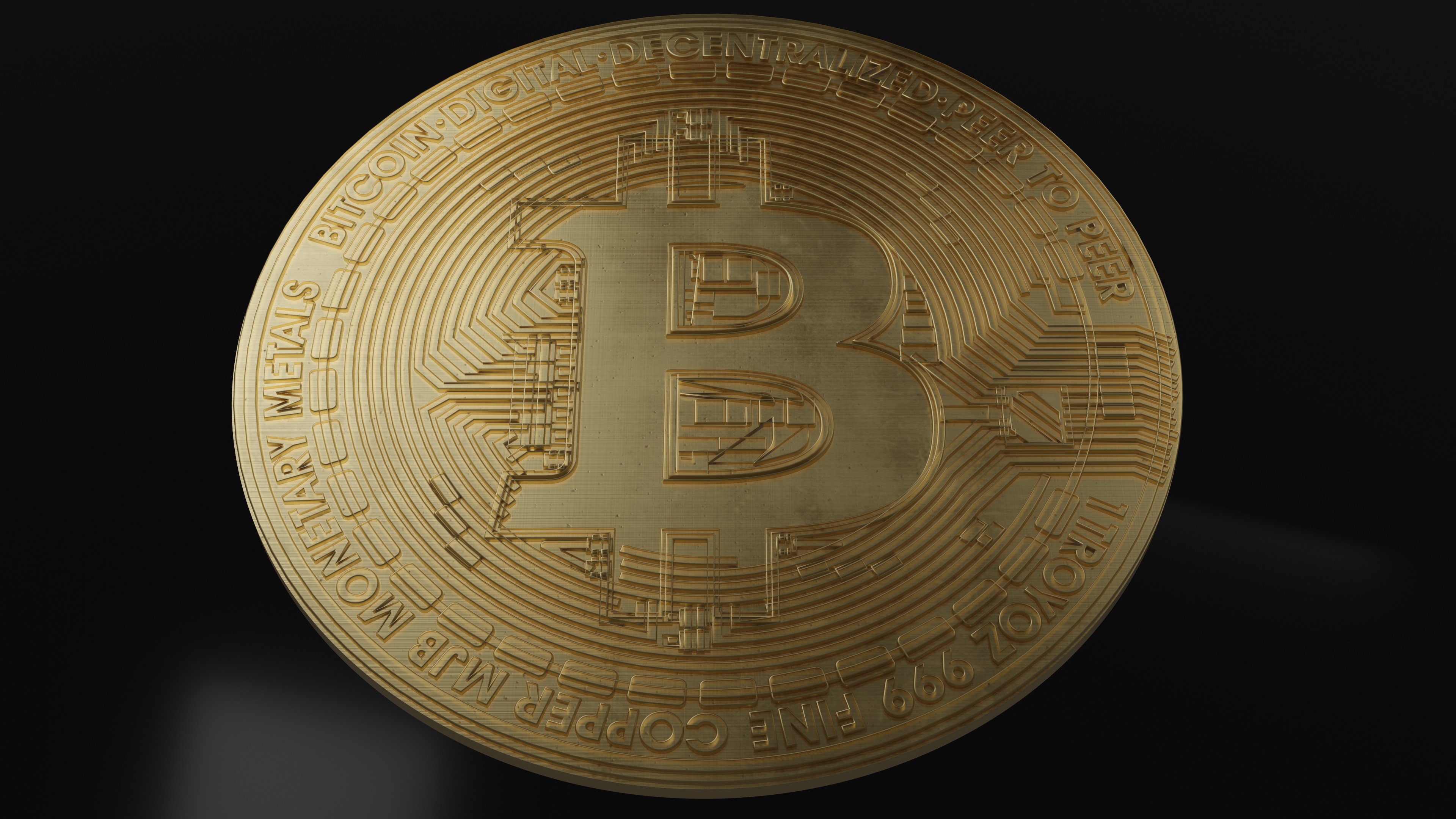 Фотография Bitcoin Монеты золотая Деньги вблизи 3840x2160 Биткоин золотые Золотой золотых Крупным планом