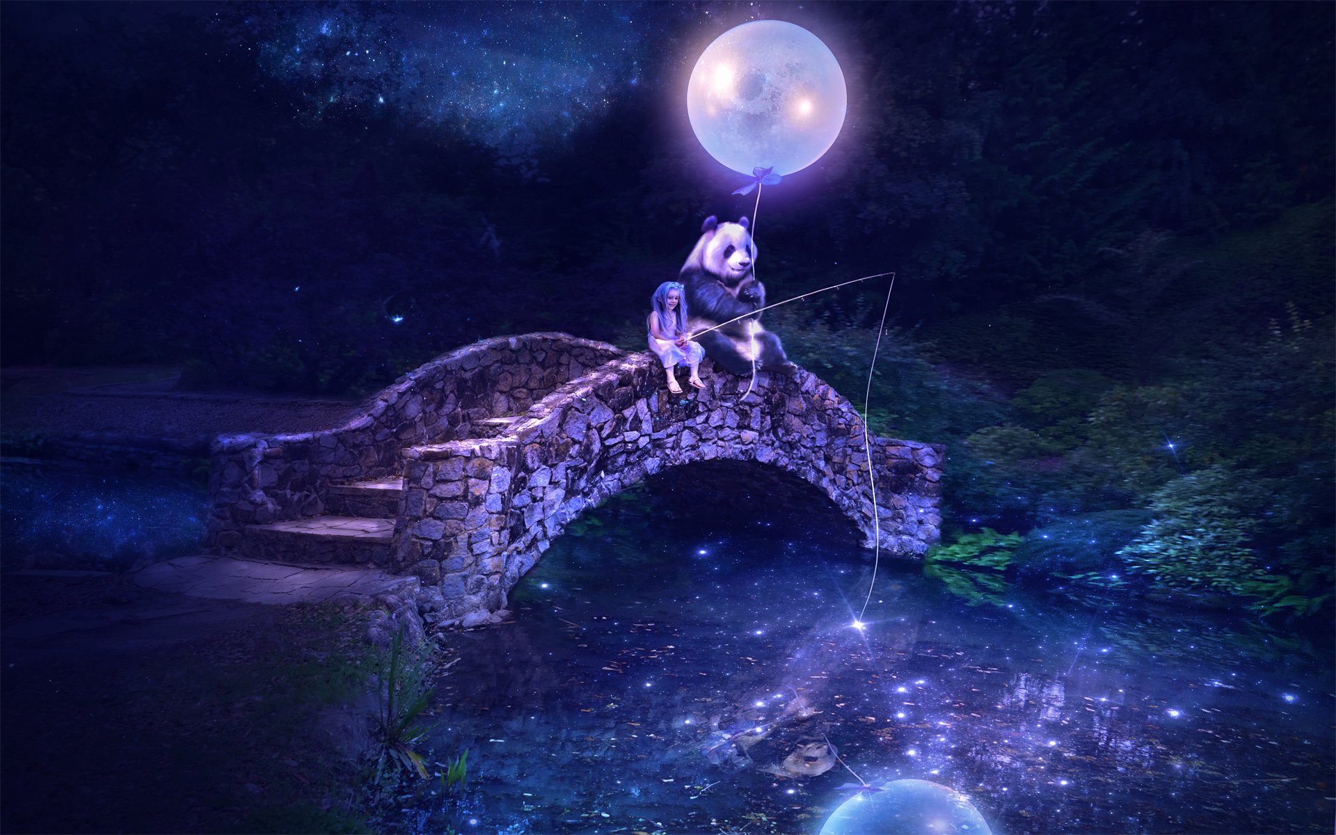 Мост на фоне луны загрузить