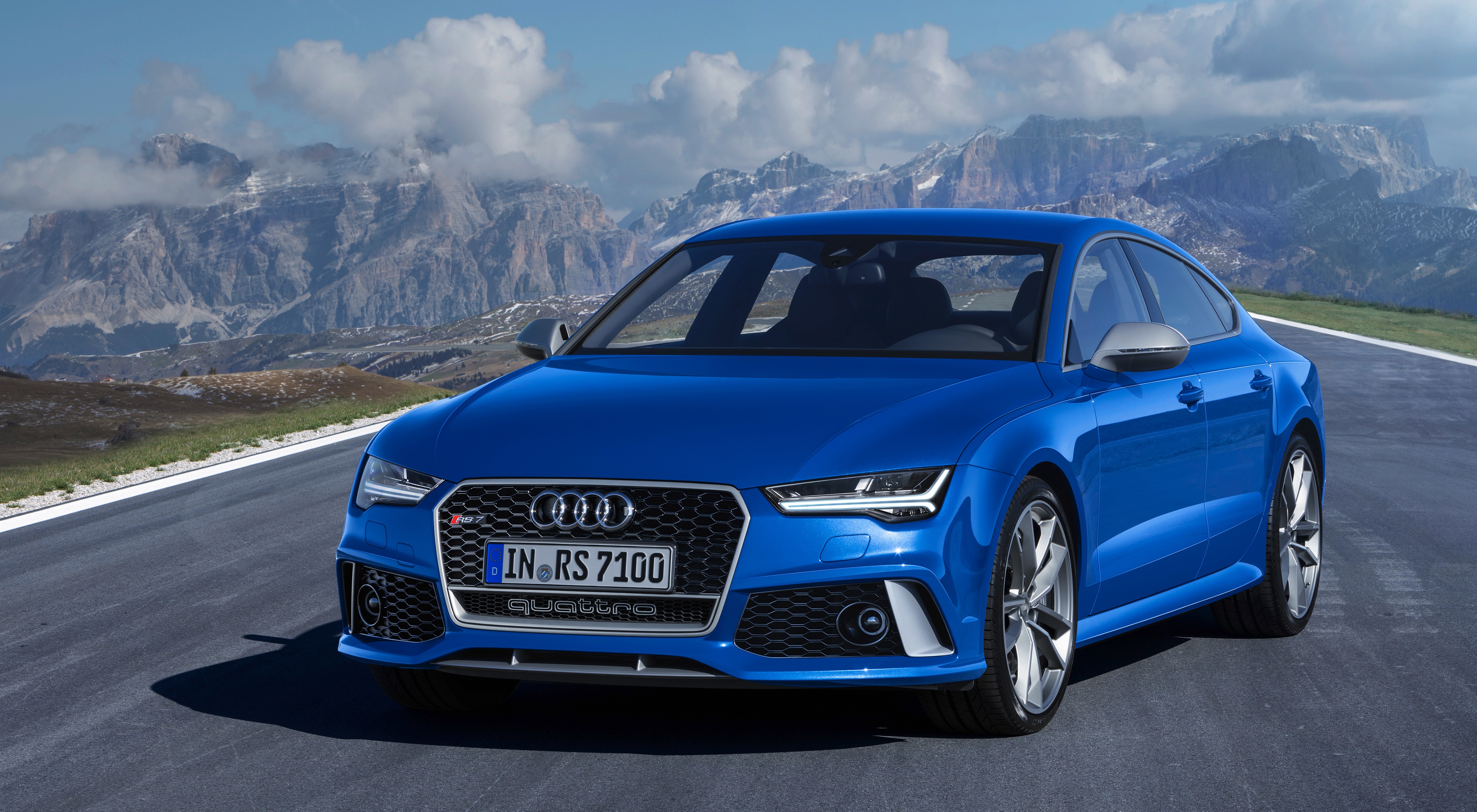 Картинки Ауди RS7, Sportback performance, 2015 синие Спереди Автомобили Audi синяя Синий синих авто машины машина автомобиль