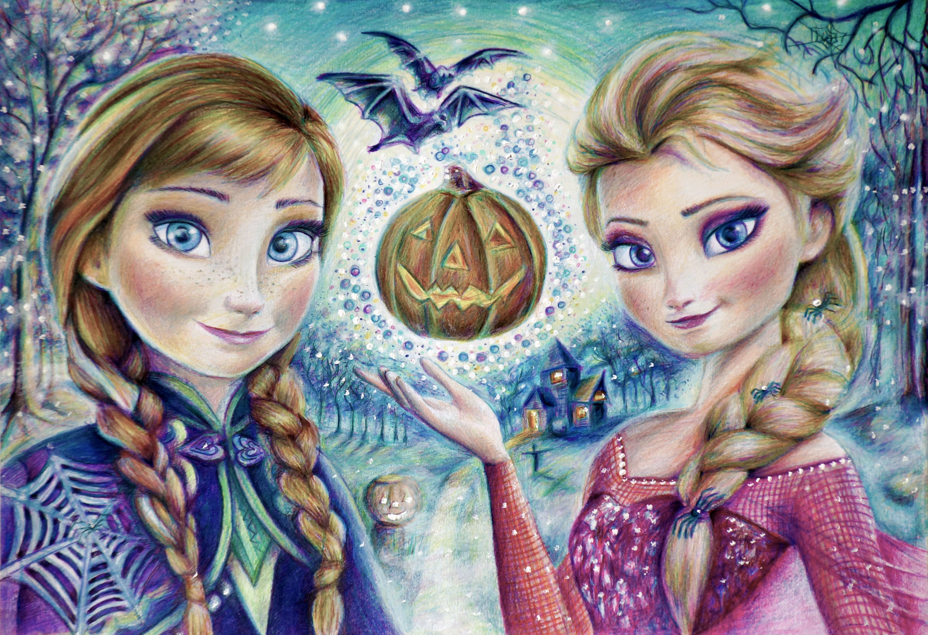 Картинка Девушки Холодное сердце косы Elsa Snow Queen Anna 2 Фан АРТ Хеллоу...