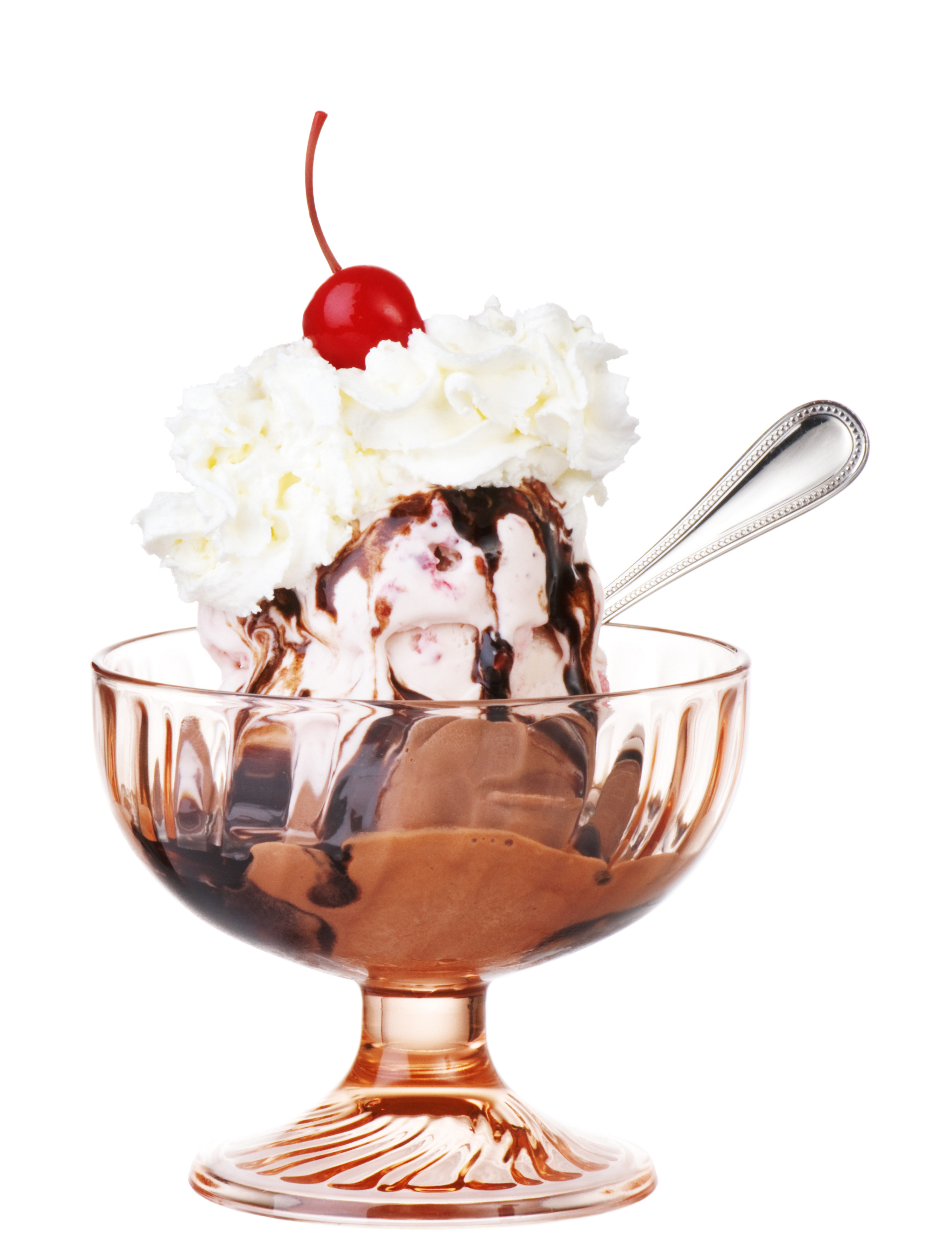 Картинка Шоколад Сливки Мороженое Вишня Миска Еда Белый фон 4200x5495 для м...
