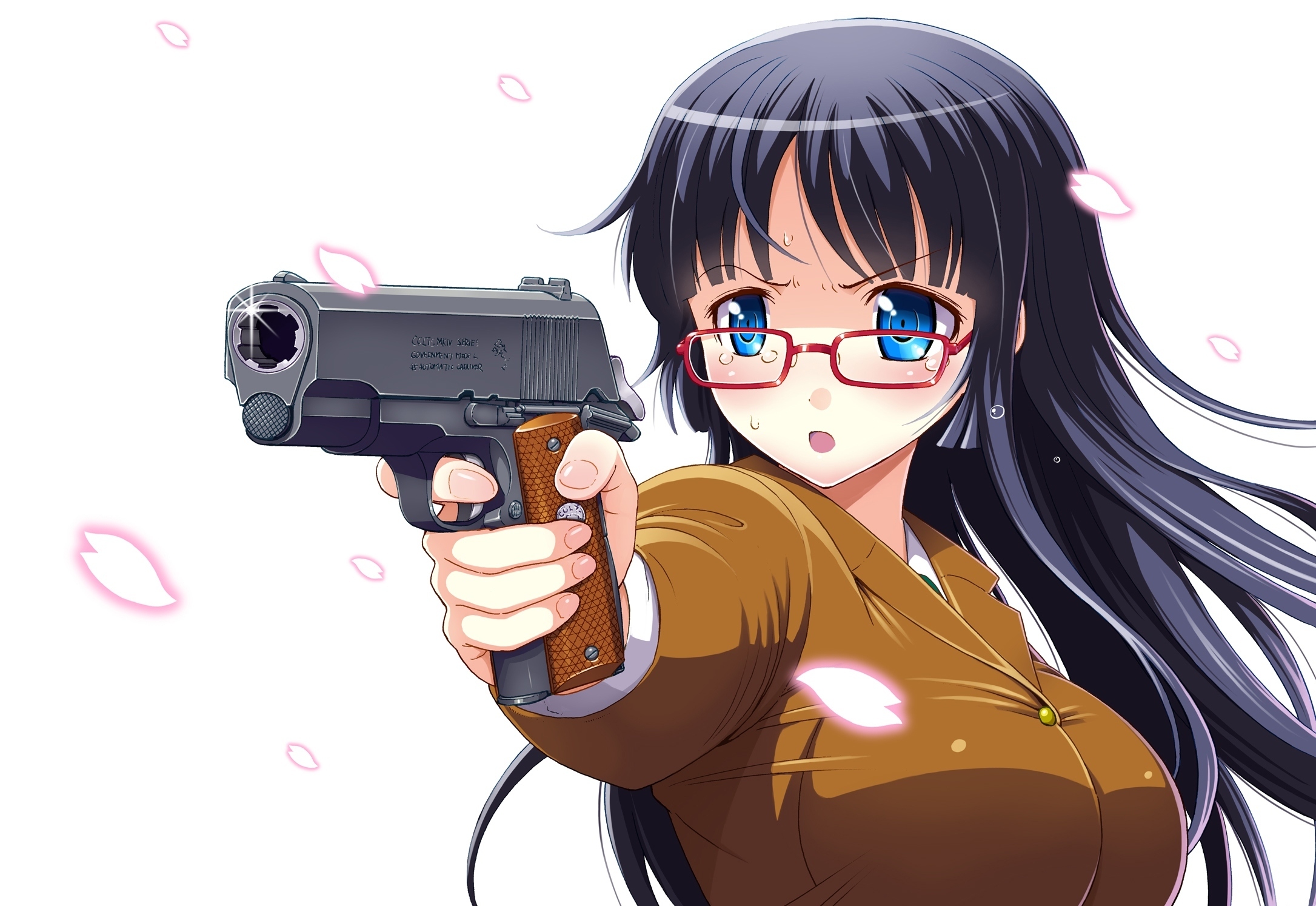 (hagakure), original волос Аниме девушка очков 2171x1494 пистолет пистолето...