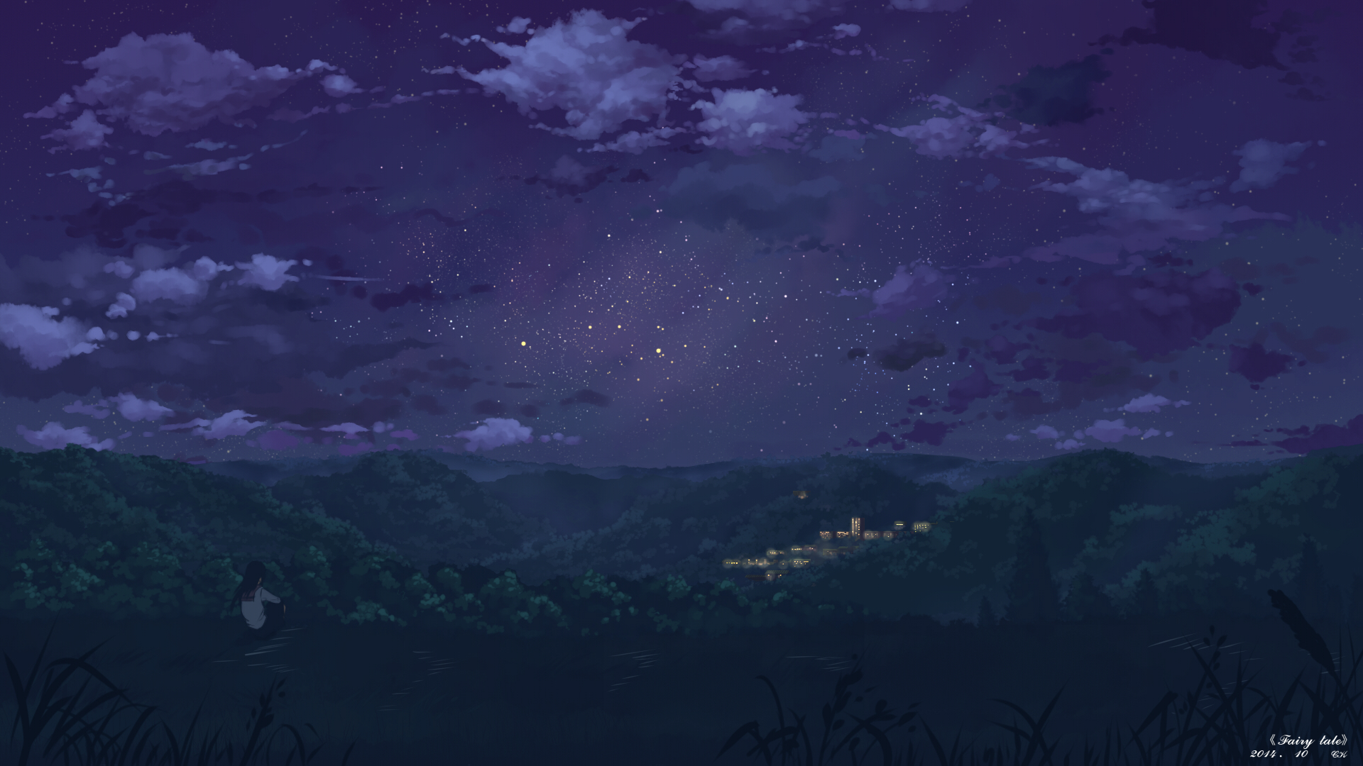 Картинка Звезды yuuko-san Аниме Космос в ночи 1920x1080